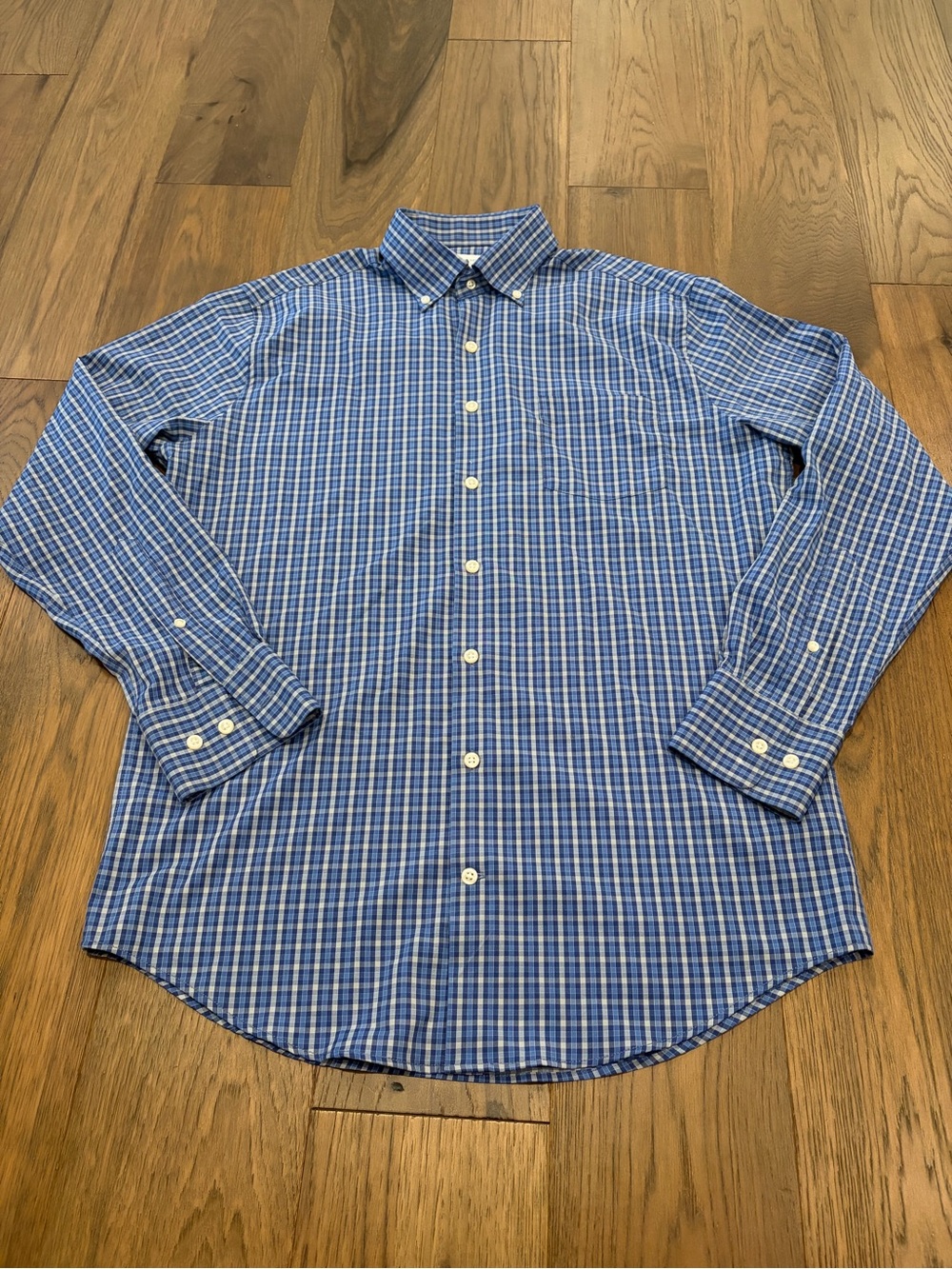 Peter Millar Summer Comfort Men's Size M Button Down Shirt Blue White Plaid LS